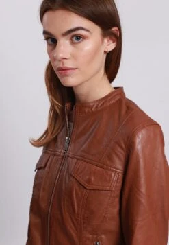 Lee Cooper Leather Jacket With Round Collar - 2 Zipped Side Pockets - - Leren Jas - Cognac -Lee Cooper 19fe01c704fa41768fa6c5e3fd402e4d