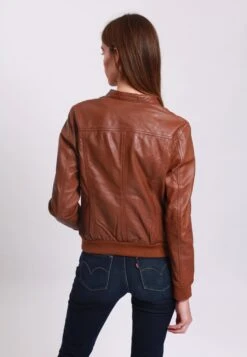 Lee Cooper Leather Jacket With Round Collar - 2 Zipped Side Pockets - - Leren Jas - Cognac -Lee Cooper 34400b1754eb45e3959003e8f32ac50b