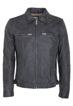 Lee Cooper Leather Jacket With Collar Shirt - 2 Split Side Pockets - - Leren Jas - Vintage Black