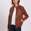 Lee Cooper Leather Jacket With Round Collar - 2 Zipped Side Pockets - - Leren Jas - Cognac -Lee Cooper bf9c028575714cdea6d98a41dd0f0ecd