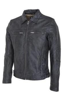 Lee Cooper Leather Jacket With Collar Shirt - 2 Split Side Pockets - - Leren Jas - Vintage Black -Lee Cooper c1f8f7622e8e4ba9a107dc45d45066b9